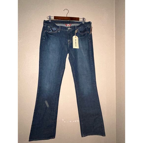 Lucky Brand Zoe Emo Artsy Y2K Bootleg Blue Low Rise Slim Fit Jeans Long - Picture 2 of 13